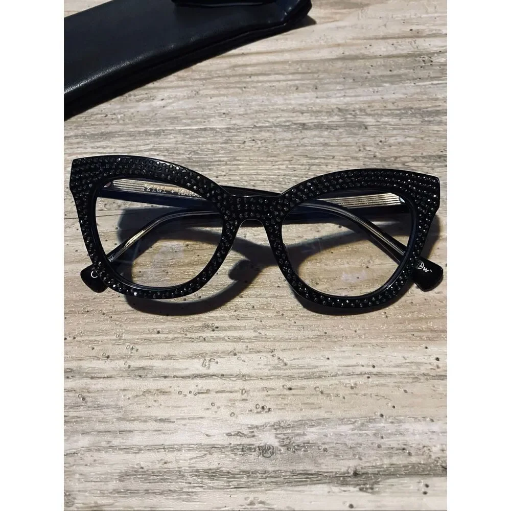 Zigi + Marais Little Black Bling Reader Blue Light Blocking  Eye Glasses